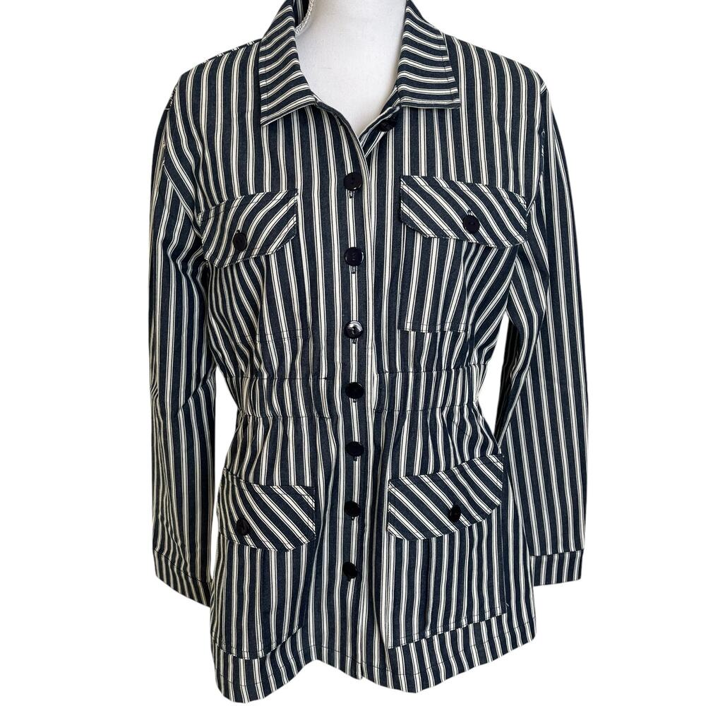 Kendall & Kyle Jacket Women's Large Navy White Railroad Stripe Button Long